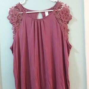 $4 if bundled! No Boundaries Mauve Top With Lace Embroidered Sleeves